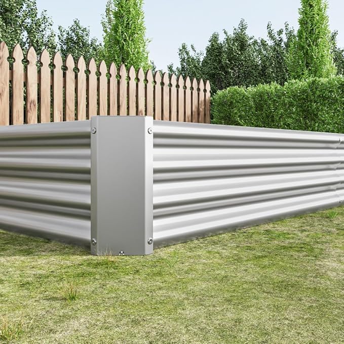 Metal Raised Garden Bed for Outdoor Use, 6 ft x 3 ft x 1 ft Rectangle Planter Box for Vegetables, Flowers, and Herbs - Silver (Silver with 8x4x1ft)