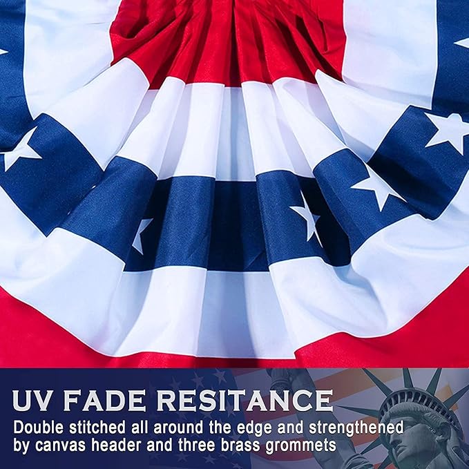American Flag Bunting Patriotic Pleated Fan Flag USA Flags with Brass Grommets and Zip Ties for 4th of July Memorial Day Decoration Outdoor (16, 1.5x3 Feet)