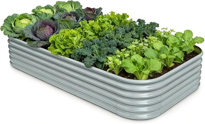 Galvanized Raised Garden Bed 8x4x1.5 ft, 18" Tall Metal Planter for Outdoor Plants Vegetable Herb Leafy Green, Modular Raised Flower Bed with Rust Resistant Coating -Brooklyn Grey