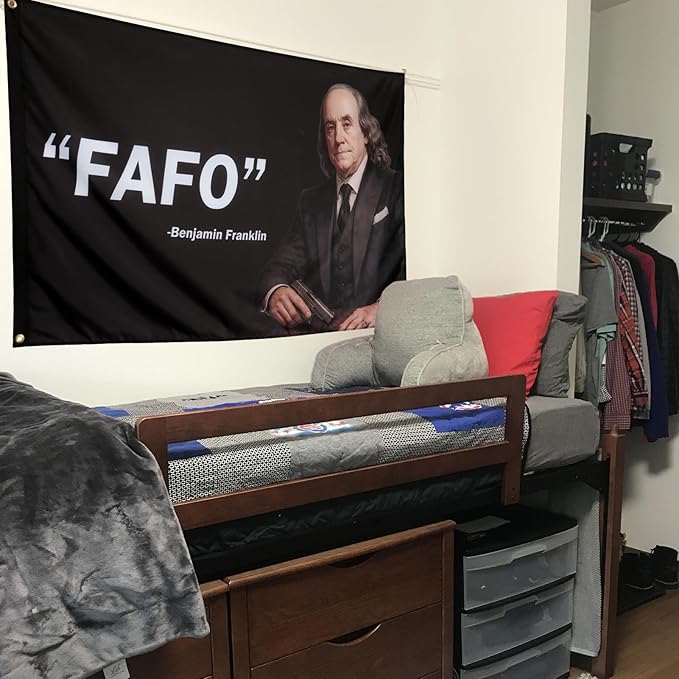 ZKflager FAFO Funny Quote Flags For Room Guys Meme Cool Benjamin Franklin Flags Banner 3x5 Feet College Dorm Bedroom Wall Man Cave Frat Indoor Outdoor New BF Version