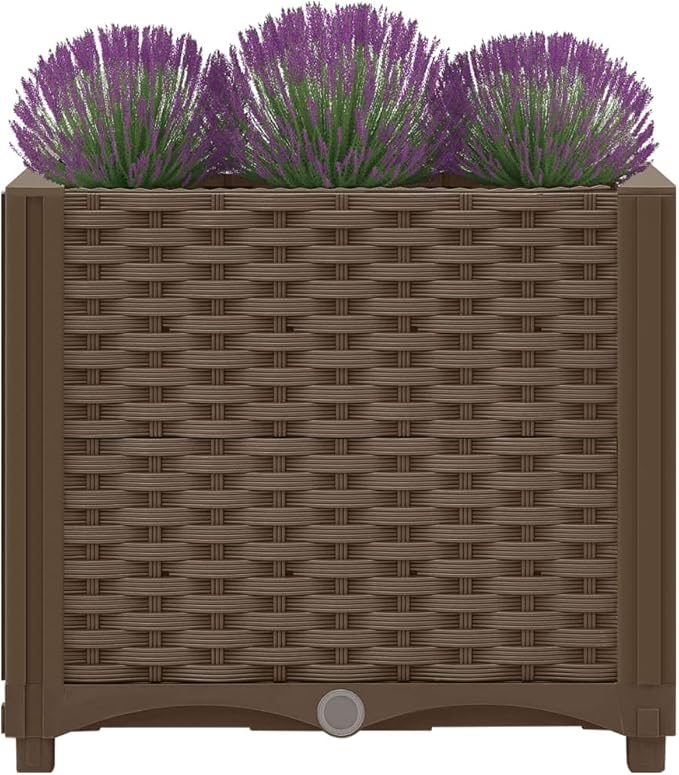 Raised Garden Bed 15.7" x 15.7" x 15" Brown Polypropylene Planter Box Elevated Outdoor Garden Planter for Vegetables, Flowers, Herbs - Durable, Easy to Assemble, for Garden or Patio