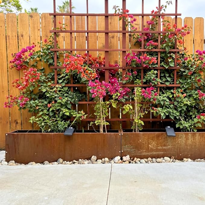 DIY CARTEL Corten Steel Rectangular Outdoor Planter Box, Rustic & Modern Farmhouse Design, Large Raised Metal Garden Bed for Commercial & Residential Use (48in x 10in x 16in)