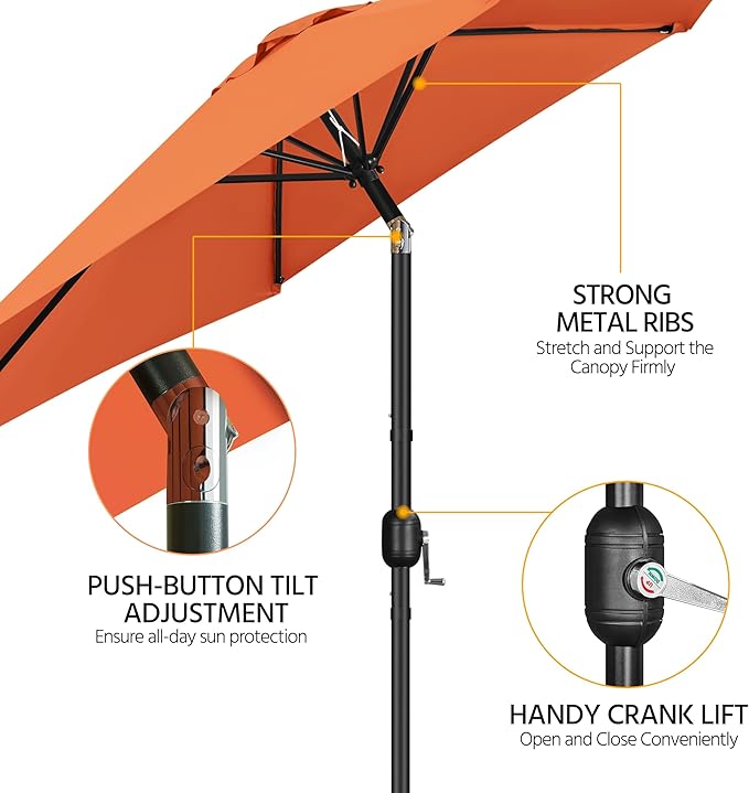 Yaheetech 9FT Patio Umbrella Outdoor with Heavy Duty Base Included,Table Umbrella with Push Button Tilt and Crank, UV Protection Waterproof for Yard/Outdoor/Wedding Parties and Events - Orange