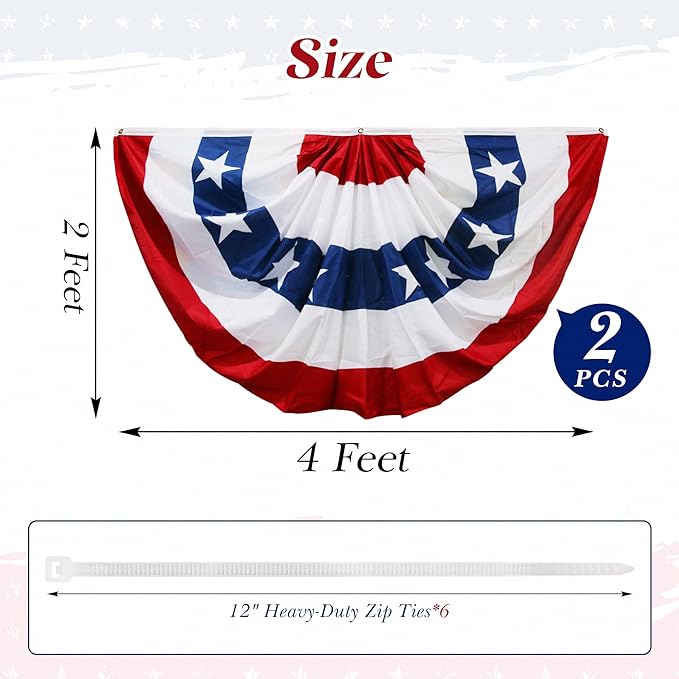 HOOSUN 2 Pack Flag Bunting for Outside,Patriotic 4th of July Decorations,2x4 FT Patriotic Bunting Flags Memorial Day Decor,Red White and Blue Pleated Fan Flag,Flags Banners for Porch