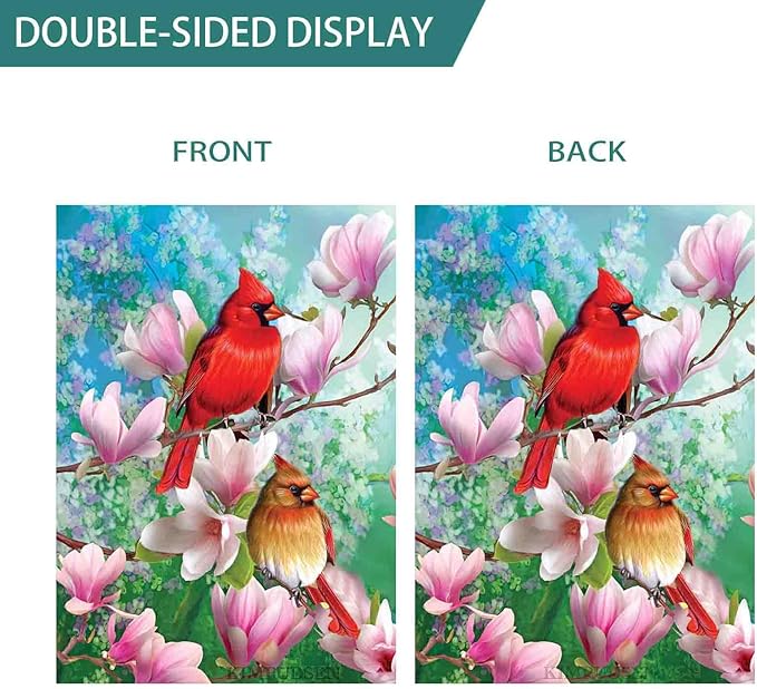 Spring Cardinal Flowers House Flag Double Sided 28 x 40 Inch Large Vertical Double Sided Burlap Seasonal Garden Yard Flag Outdoor Decoration