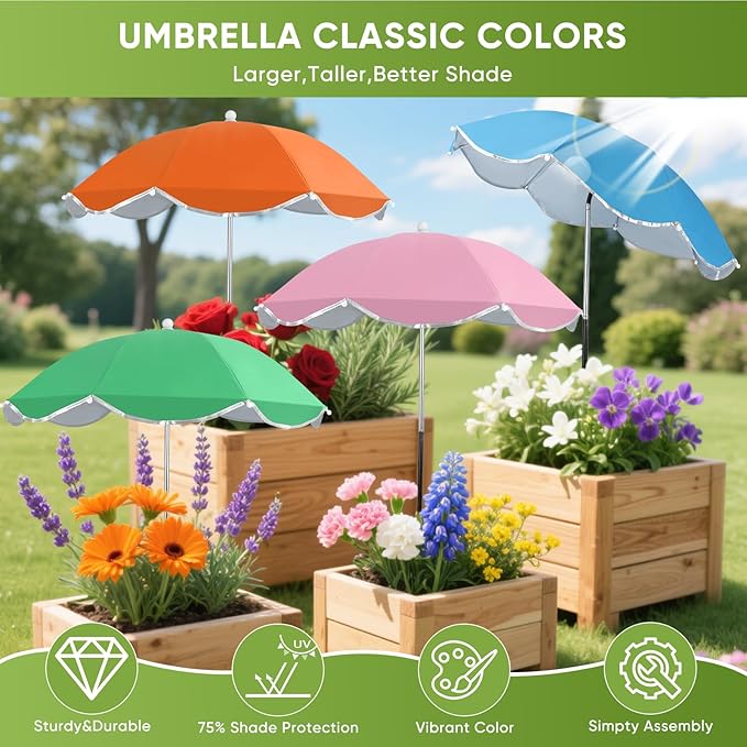 4Pack Plant Umbrellas for Outdoor, 24inch Plant Shades for Outdoor with Durable 39.5'' High M-Shaped Plug for Stronger Wind Resistanc Flower, Potted, Garden Beds