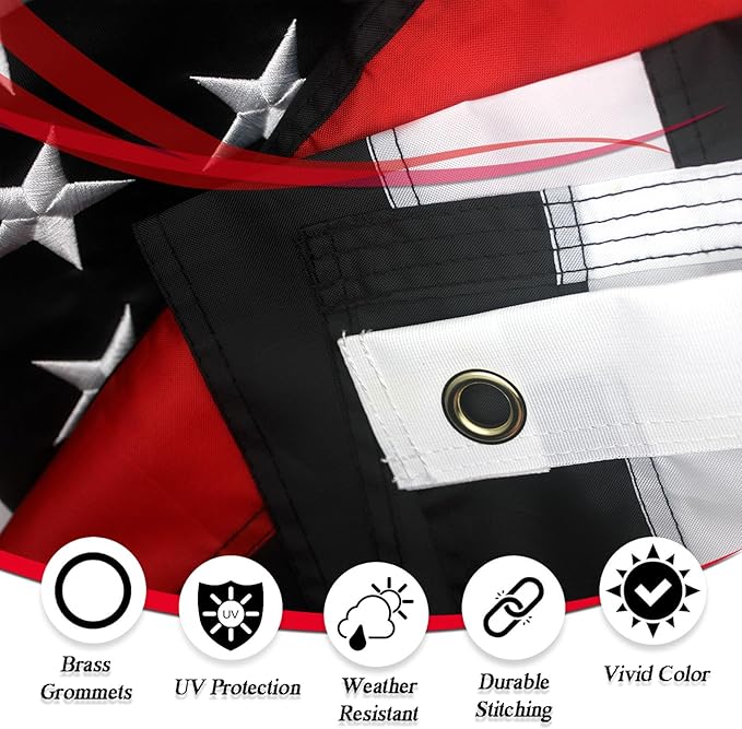 Thin Red Line Flag 3x5 Ft Firefighter American Flag 340D Heavy Duty Outdoor Black Red and White Honoring Firefighters and EMTs, Embroidered Stars with 2 Grommets