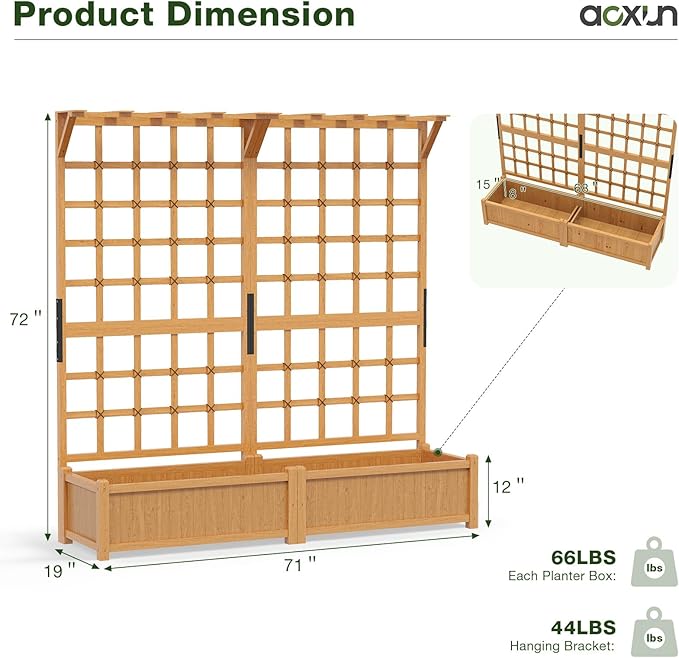 Aoxun 108" Raised Garden Bed with Trellis, Wood Planter Container with Hanging Roof & Garden Boxes for Climbing Plants Flowers Vine (3 piece)