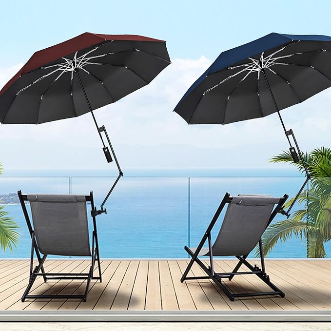 UPF 50+ Beach Umbrella with Adjustable Universal Clamp