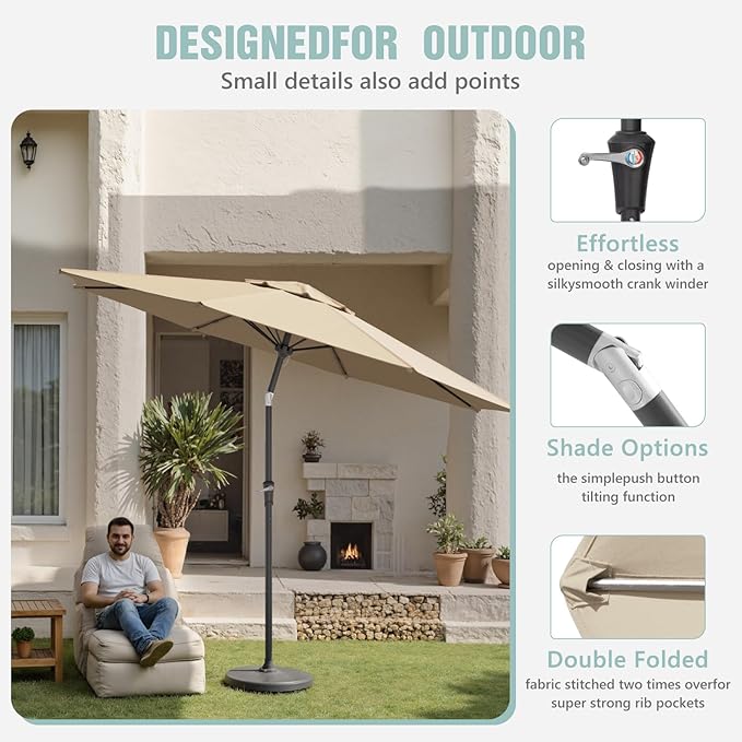 Patio Umbrellas, Pool Umbrella with 8 Sturdy Ribs, Outdoor Umbrella with Push Button Tilt/Crank, Deck Umbrellas, Market Umbrela Table for Backyard, Deck, Garden, Pool