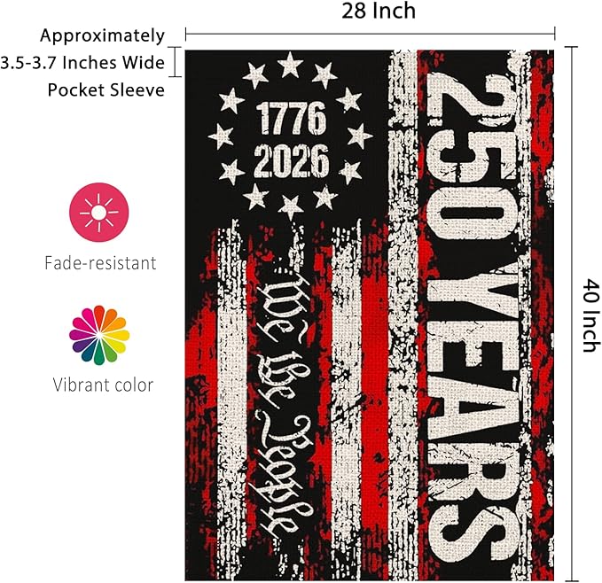 250 Anniversary Usa Garden Flags for Outside,250 Anniversary USA Flag Patriotic 4th of July Decorations We the People 1776-2026 Yard Flags Double Sided Waterproof Flag Outdoor Banner 28x40 Inch 250 Year American Flag