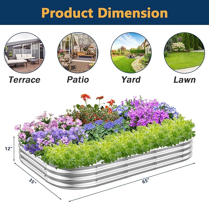 Galvanized Raised Garden Beds, Outdoor Raised Garden Boxes, Oval Large Bottomless Metal Elevated Garden Bed Planter Box for Vegetables, Fruits, Flower (1pcs, 5x3x1 ft)