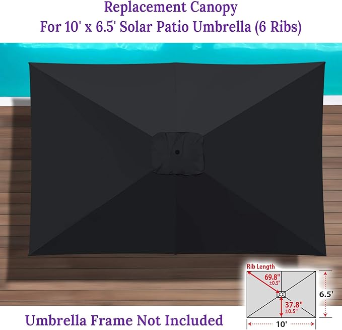 BenefitUSA Top Cover Replacement Umbrella Canopy for 10ft x 6.5 ft 6 ribs Patio Umbrella Outdoor Market (Canopy Only)