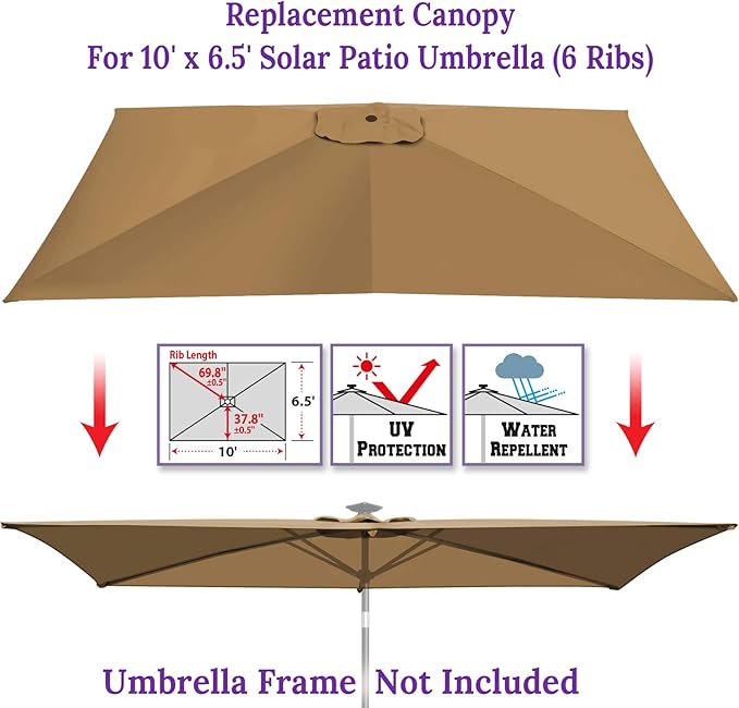 BenefitUSA Top Cover Replacement Umbrella Canopy for 10ft x 6.5 ft 6 ribs Patio Umbrella Outdoor Market (Canopy Only)