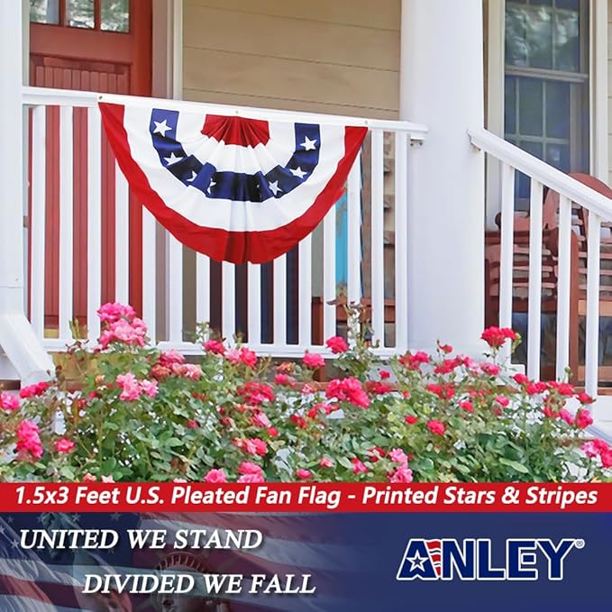 Anley US National Pleated Fan Flag, 1.5x3 ft American Bunting Flag Patriotic Stars & Stripes - Sharp Color and Fade Resistant - Canvas Header and Brass Grommets - United States 1.5 x 3 Feet Half Fan Banner
