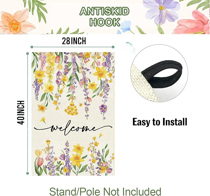 Baccessor Spring Summer House Flag 28 x 40 Inch, Wisteria Daffodil Floral Double Sided Burlap Welcome Large Yard Flag Seasonal Holiday Lawn Proch Outdoor Outside Decor