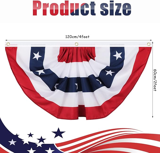 Tatuo 5 Pcs 2 x 4 Feet 250th Anniversary Pleated Fan Flags, 4th of July Patriotic Decorations American USA Bunting Flag Stars and Stripes Banner for Independence Day Memorial Day