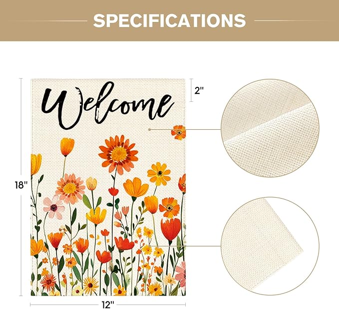 AVOIN colorlife Fall Flowers Welcome Garden Flag 12x18 Inch Double Sided, Seasonal Floral Autumn Rustic Harvest Yard Outdoor Decoration