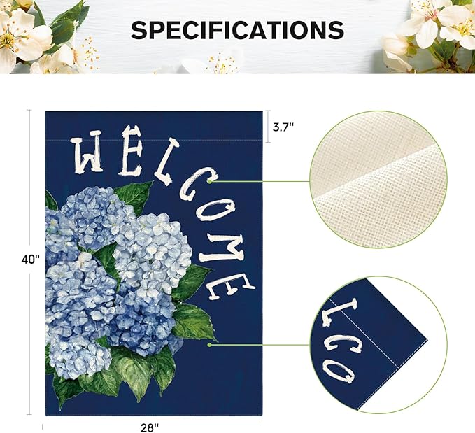 AVOIN colorlife Hydrangea Spring Summer House Flag 28x40 Inch Double Sided Outside, Seasonal Floral Welcome Yard Outdoor Flag