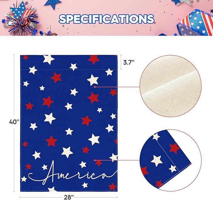AVOIN colorlife 4th of July America Blue House Flag 28x40 Inch Double Sided Outside, Independence Day Patriotic Stars Yard Outdoor Decoration