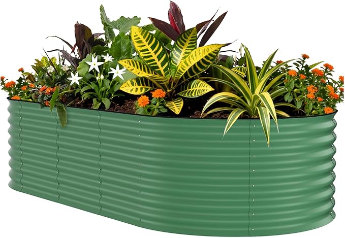 GarveeLife 8x4x2 ft Galvanized Raised Garden Bed - 24“ Tall Metal Planter Box for Vegetables, Flowers, Herbs, Rust-Resistant Outdoor Garden Box, Easy Assembly Raised Beds for Gardening, Green