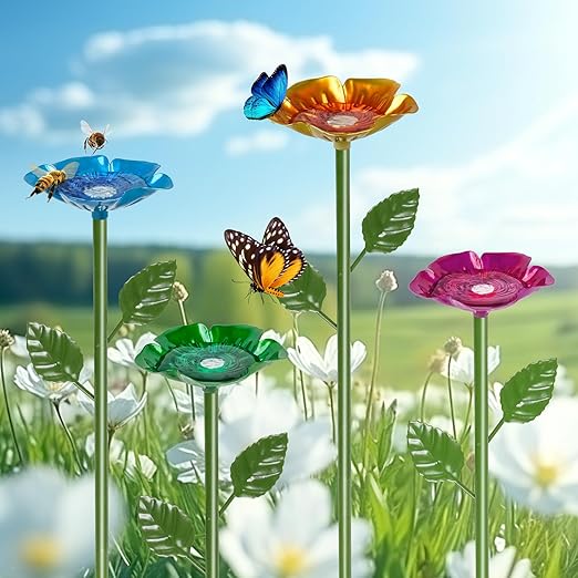 1 Pack Bee Watering Station for Garden, Colorful Metal Flower Bee Bath, Decorative Design Attracts Bees & Butterflies, Easy Install Durable Outdoor Yard Decor