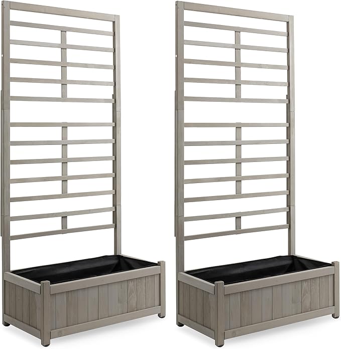 Casafield Set of Two Wooden Climbing Planter Boxes - Raised Garden Beds with Trellis Plant Stand for Outdoor