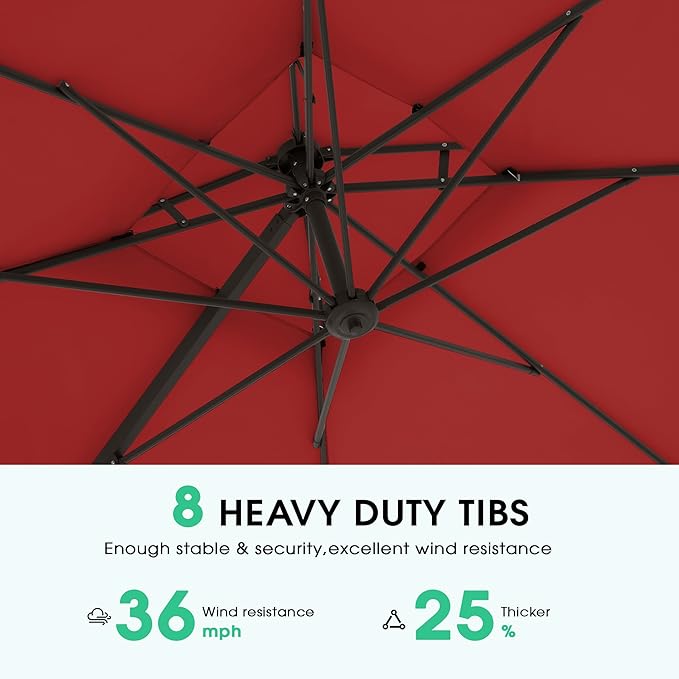JEAREY 9ft Cantilever Patio Umbrella Outdoor Square Large Offset Umbrella Double Top Roating Heavy Duty Sun Umbrella for Patio Lawn Garden Backyard and Pool,Red