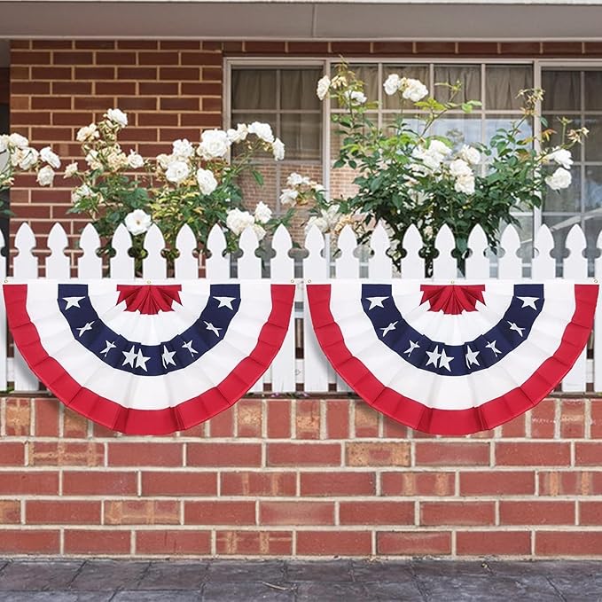 American Pleated Fan Flag, 3 x 1.5 Ft USA Patriotic Half Fan Bunting, Indoor Outdoor 4th of July Memorial Day 250th Anniversary Decorations (20 Pcs)