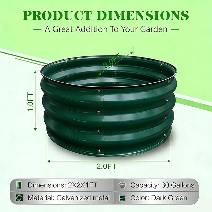 Round Raised Garden Bed for Seniors - Therapeutic Gardening, Durable Galvanized Metal Planter for Vegetables Flower Ferb, Weather-Resistant Outdoor Garden Box for All-Season