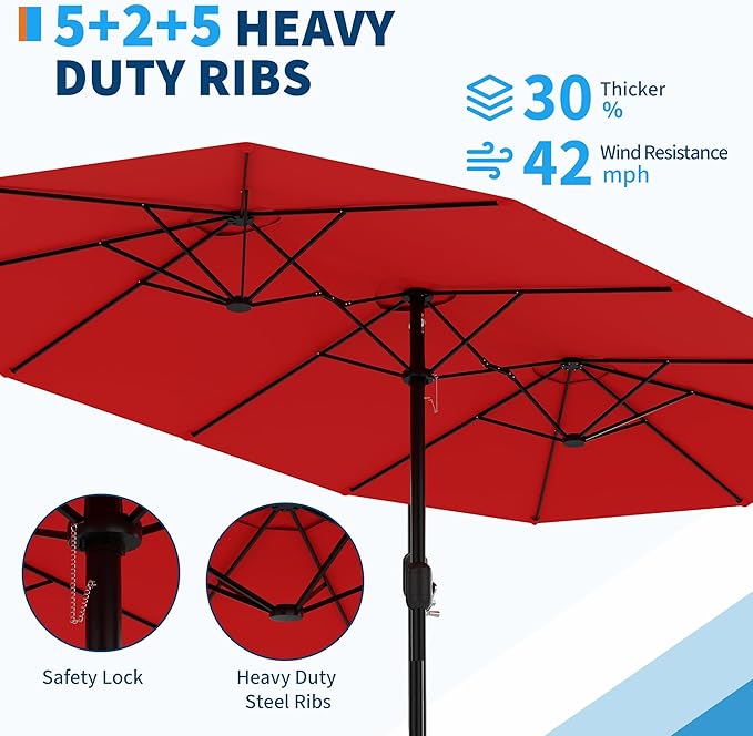 15ft Double-Sided Patio Umbrella, Rectangle Extra Large Outdoor Table Umbrella, Heavy Duty UV Protection & Fade Resistance Canopy for Pool, Garden, Backyard, Deck