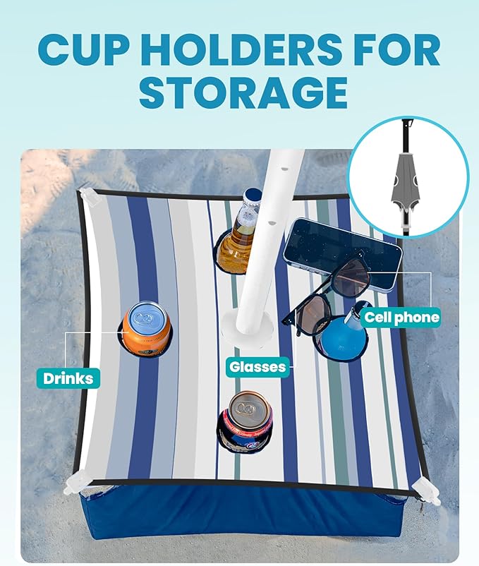 OutdoorMaster Beach Umbrellas for Sand with Sandbag & Anchor, 7.2ft Adjustable Umbrella for Beach Heavy Duty Wind, Portable UPF50+ Sunshade with Carry Bag for Patio
