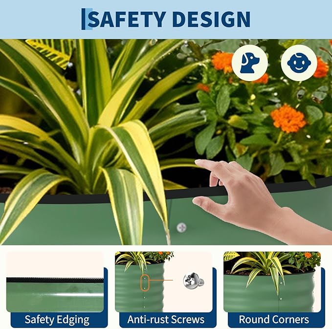 GarveeLife 8x4x2 ft Galvanized Raised Garden Bed - 24“ Tall Metal Planter Box for Vegetables, Flowers, Herbs, Rust-Resistant Outdoor Garden Box, Easy Assembly Raised Beds for Gardening, Green