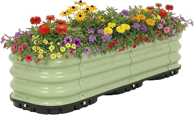 Aoodor Galvanized Raised Garden Bed 47.2'' Self-Watering Planter Box with Drainage Plug and Water Reservoir for Indoor & Outdoor Gardening, Self-Watering Pot for Balcony, Patio, Backyard, Green