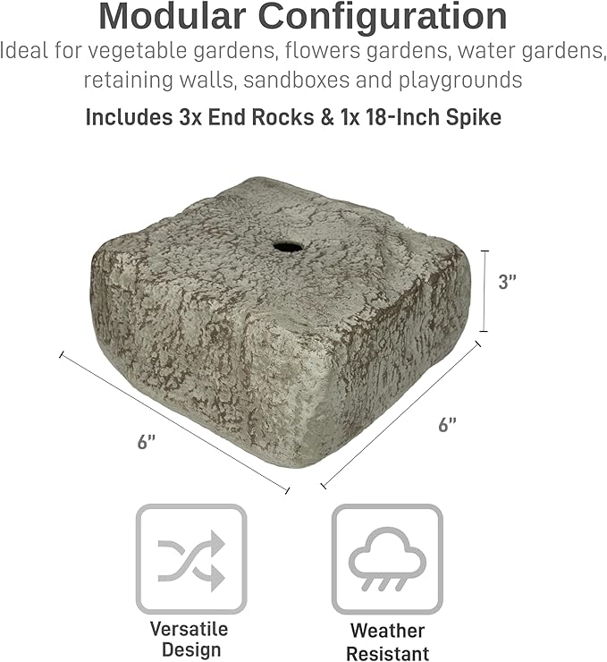 RTS Home Accents Rock Lock Landscape Edging and Border End Rock Set with 18-Inch Spike (Pack of 3)