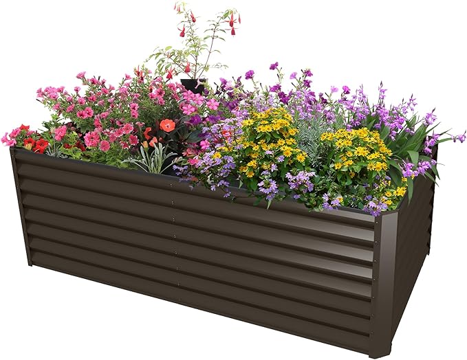 Galvanized Raised Garden Bed, 6X3X1.5FT Outdoor Metal Planter Box Raised Garden Bed, Raised Bed Planters, Large Elevated Raised Beds for Gardening Vegetables Fruits Herbs Flowers -Brown