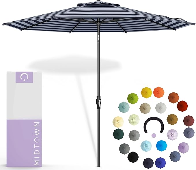 Midtown Umbrellas – The Swilt 10 Ft Patio Umbrellas with 360° Swivel & Tilt Mechanism, 8 Fiberglass Ribs & Terylast Polyester Fabric for Backyard, Deck, Pool & Cafes - Navy Canopy, Black Pole