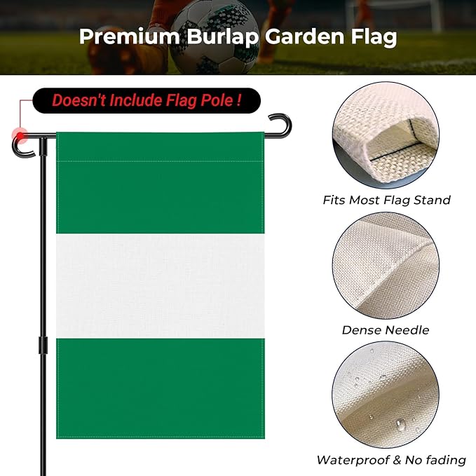 Nigeria Garden Flag 12 x 18 Inch, Nigerian Yard Flag Double Sided Burlap Outdoor Decor for Porch, Lawn, Mailbox, National Celebrations