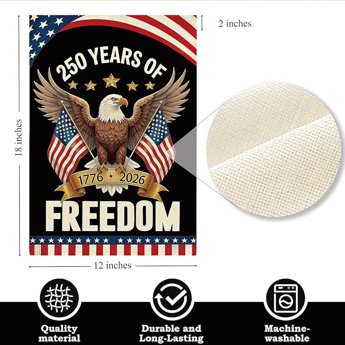 250th Anniversary USA Garden Flag for Outside 1776-2026 Patriotic American Flag Double-Sided Waterproof Yard Flag 12x18 Inch 4th of July Decorations USA 250th Merchandise God Bless America 6