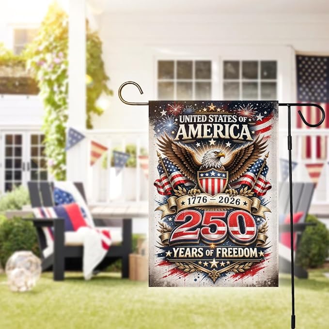 USA 250 Years of Freedom Garden Flag 1776-2026 Patriotic American Eagle Yard Flag, Independence Day Outdoor Decor, 4th of July Lawn Banner