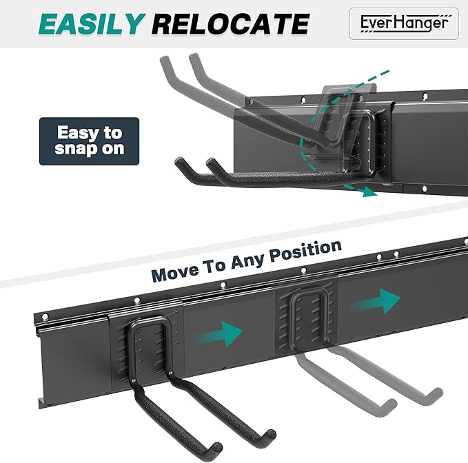 EVERHANGER Garage Tool Storage Organizer, Wall Mount Garden Tool Rack Organization, Heavy Duty Folding Chair Hangers with 12 Adjustable Hooks, Max Load 900lb, 96inch