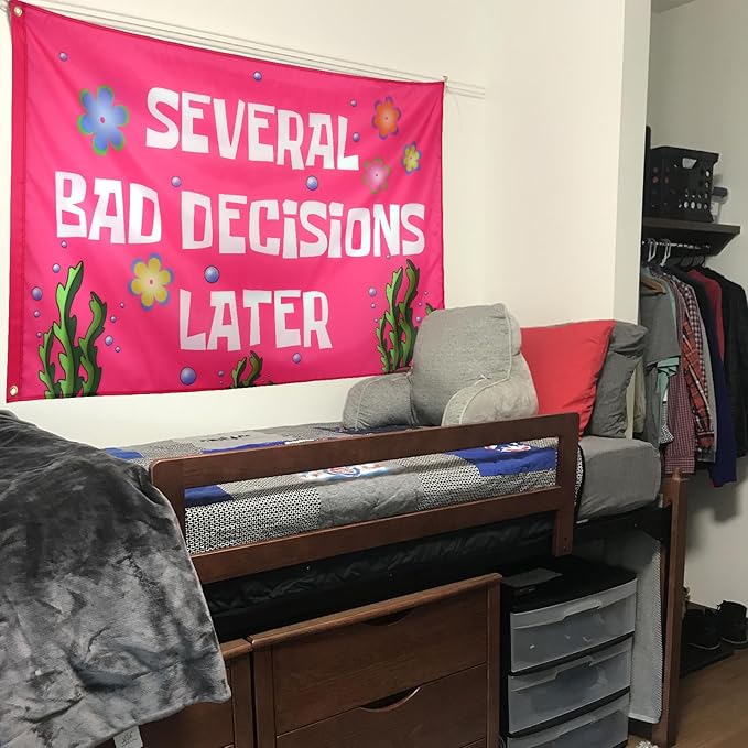 ZKflager Several Bad Decisions Later Pinky Cool Funny Flags For Girls Room Meme Flags Banner 3x5 Feet College Dorm Bedroom Wall Tapestry Indoor Outdoor