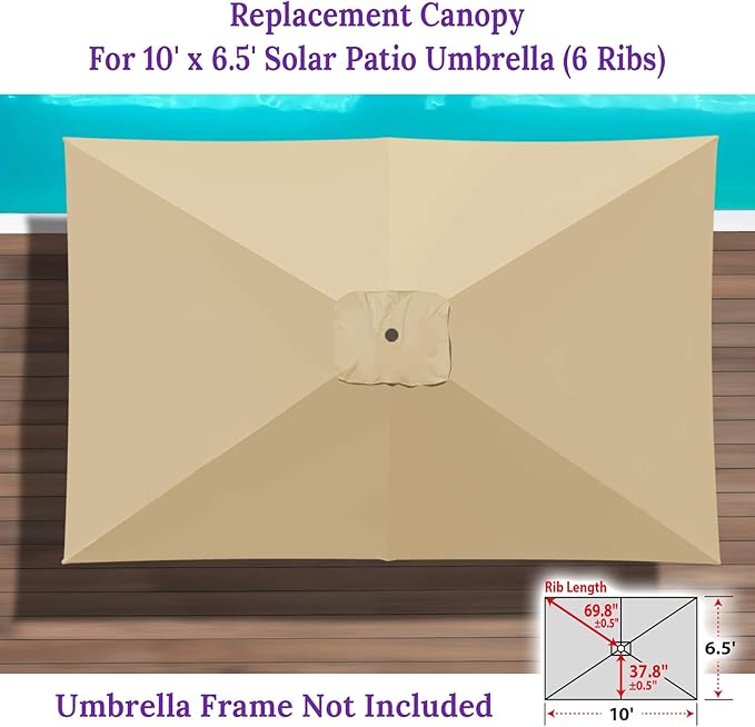 BenefitUSA Top Cover Replacement Umbrella Canopy for 10ft x 6.5 ft 6 ribs Patio Umbrella Outdoor Market (Canopy Only)