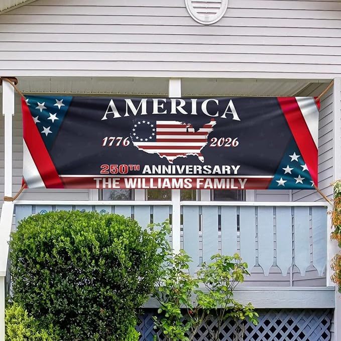 250th of America Banner Custom Family Name American Heritage Display Flag 71x24 Inches Polyester - 250 Anniversary USA Banner Outdoor Indoor