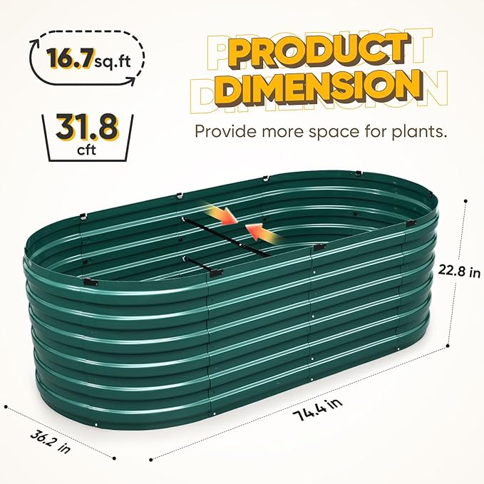 KING BIRD Raised Garden Bed Kit 2025 Upgraded Quick-Setup Galvanized Planter Garden Box Outdoor for Gardening, Vegetables, Flowers, 74x36x23 in, Green