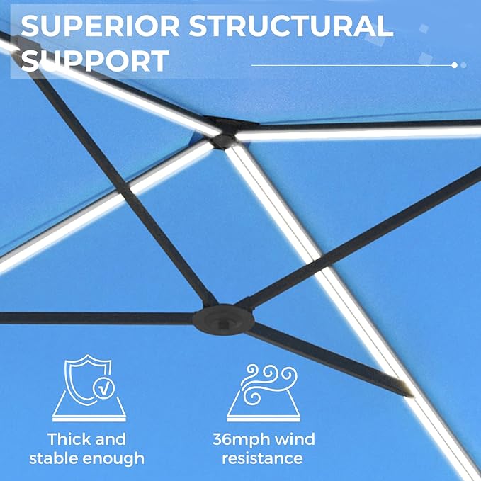 AECOJOY 10ft Solar LED Wall Mounted Outdoor Patio Umbrella, Rectangular Large Offset Cantilever Umbrellas with 180° Rotation Sun Canopy for Deck Pool Garden Backyard, Save Space, Blue