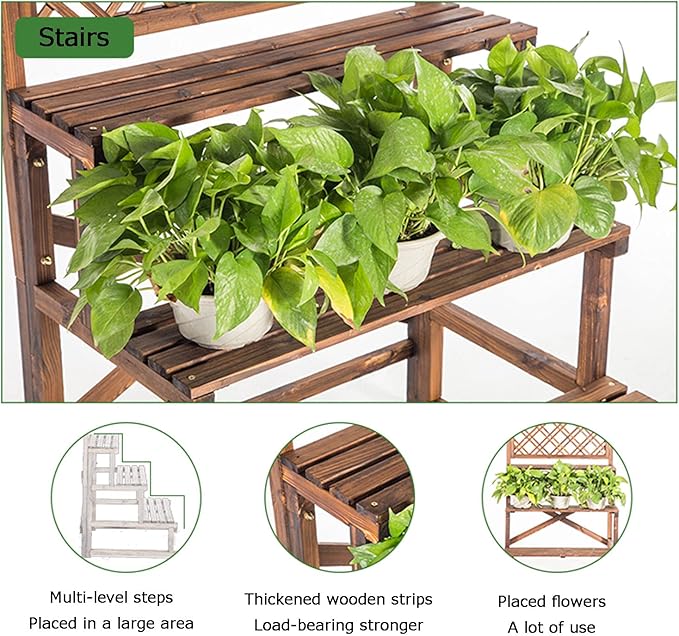 Outdoor Potted Shelf, Garden Planter with Trellis, Wood Flower Plant Stand, Freestanding Plant Raised Bed for Patio Garden Yard,Orange,75x50x172cm