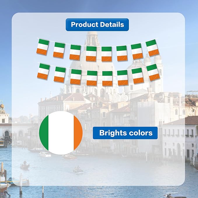 Ireland Flags Irish Small Mini Hanging Flags Pennant Banner Decorations For Schools,National Sports Events, Grand Opening,Patriotic Festival, Party, 20Ft 20 PCS (Ireland)