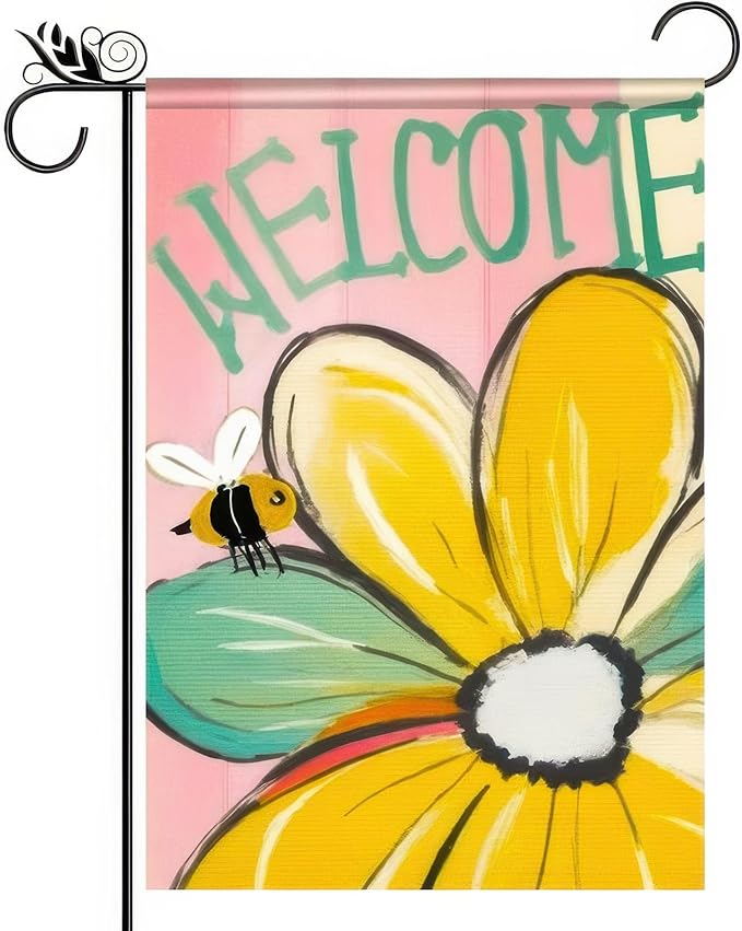 BlissYard Summer Welcome Garden Flag Double Sided 12x18 Inch Bee Flower Yard Flag for Outside Spring Summer Outdoor Decor Porch Patio Lawn Garden Decorations