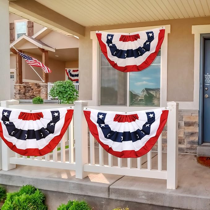 Tatuo 9 Pcs 2 x 4 Feet 250th Anniversary Pleated Fan Flags, 4th of July Patriotic Decorations American USA Bunting Flag Stars and Stripes Banner for Independence Day Memorial Day